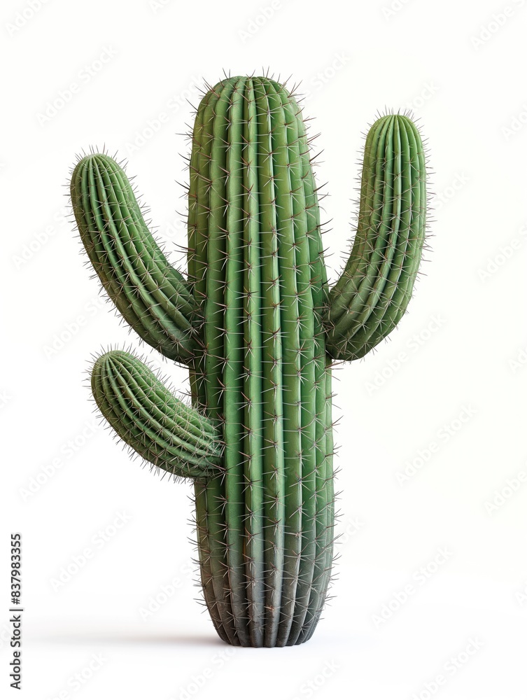 Large Green Cactus with Three Arms Isolated on White Background Stock Photo  | Adobe Stock