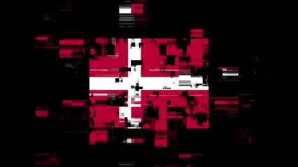 Poster - Flag Denmark with screen effects of technological failures. Spectacular screen glitch with various kinds of interference. Looped