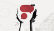 © accogliente - Trendy Halftone Collage Two Hands holding speech bubble messages. Social media communication. Contemporary art. Empty space for quote, plan and idea. Creative abstract template. Vector illustration