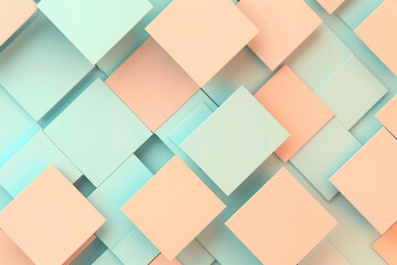 Wall Mural - banner with overlapping squares in pastel peach and sky blue.