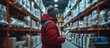 © MBRAMO - Worker hand holding tablet in blurred warehouse as background, Smart warehouse management system