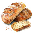 © PTC_KICKCAT - Two artisanal loaves of freshly baked bread with a slice showing the texture, displayed on a table.