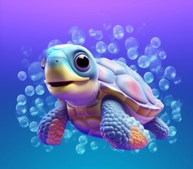 Poster - 3d bubble puff puffy turtle bubbles sea background