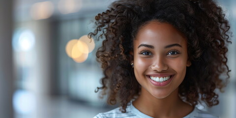 Wall Mural - Woman with curly hair smiling