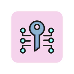 Poster - Electronic key line icon. Privacy, access, password. Data protection concept. Vector illustration can be used for topics like private information, network, technology
