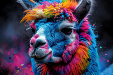 Wall Mural - Alpaca in neon colors in a pop art style