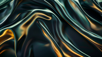 Wall Mural - Luxurious Black and Gold Satin Fabric with Smooth Flowing Texture