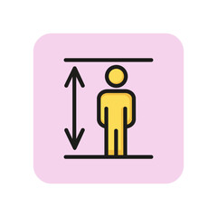 Poster - Length of person line icon. Size, arrows, measuring. Growth concept. Vector illustration can be used for topics like fashion atelier, social survey,