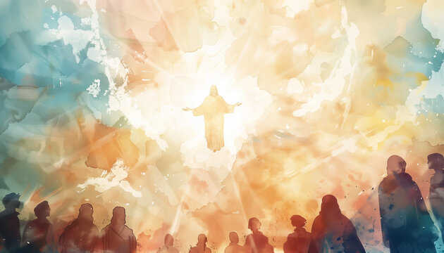 The Ascension of Jesus in Abstract Watercolor Art for Religious and Inspirational Use