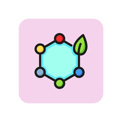 Poster - Organic molecule line icon. Hexagon, leaf, bond, compound. Chemistry concept. Can be used for topics like science, analysis, education, microbiology