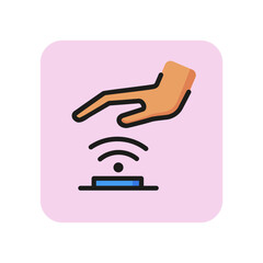 Sticker - Palm scanning line icon. Hand, sensor, palm print. Verification concept. Can be used for topics like identity, data security, detection, authentication.