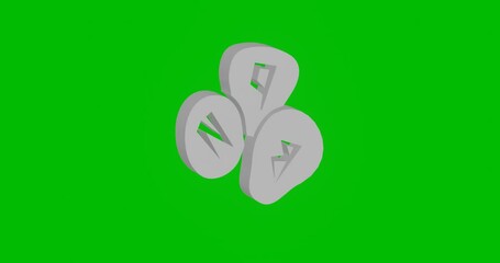 Poster - Animation of rotation of a white divination stones symbol with shadow. Simple and complex rotation. Seamless looped 4k animation on green chroma key background