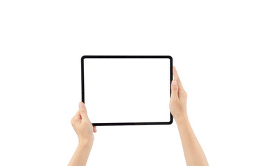 Wall Mural - A person is holding a tablet with a white screen