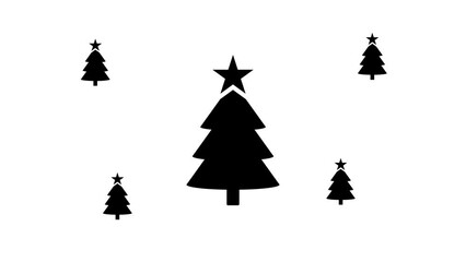 Poster - Zoom in and out animation the Christmas tree symbol. Large black symbol in the center and four small symbols around. Seamless looped 4k animation on white background