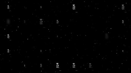 Poster - Template animation of evenly spaced electric charging station symbols of different sizes and opacity. Animation of transparency and size. Seamless looped 4k animation on black background with stars