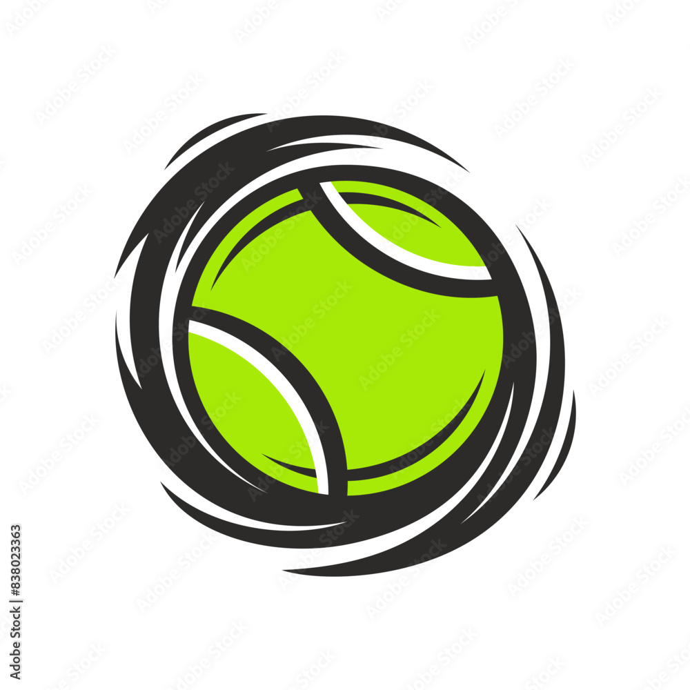 Black and green tennis ball logotype. Stylized round orb on white ...