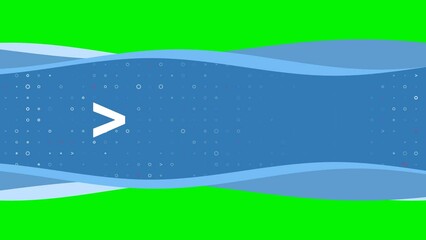 Poster - Animation of blue banner waves movement with white greater symbol on the left. On the background there are small white shapes. Seamless looped 4k animation on chroma key background