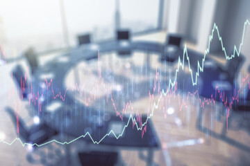 Poster - Double exposure of virtual creative financial diagram on a modern boardroom background, banking and accounting concept