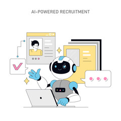Poster - Using AI for Human Resources. Flat Vector Illustration