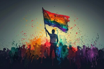 Wall Mural - Colorful crowd celebrating with a rainbow flag, symbolizing unity and the joy of diversity at a vibrant festival