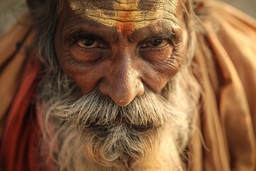 Canvas Print - Portrait of a bearded Indian old man in traditional clothes