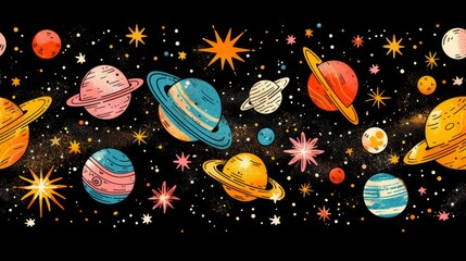 Wall Mural - cartoon style space rocket model in universe and dark space with stars and galaxy, space rocket exploration in universe space realistic illustration 