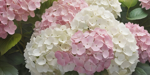 Wall Mural - Hydrangea flowers white and pink branch isolated on white background