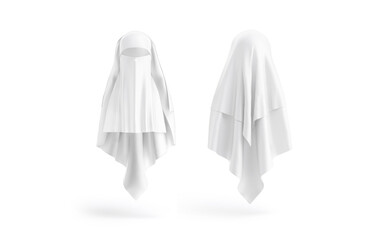 Wall Mural - Blank white female niqab mockup, front and back view