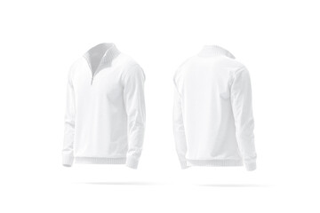 Blank white quarter zip sweater mockup, back side view