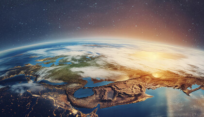 Wall Mural - View on planet Earth, globe from space. Scientific astronomy. Galaxy concept.