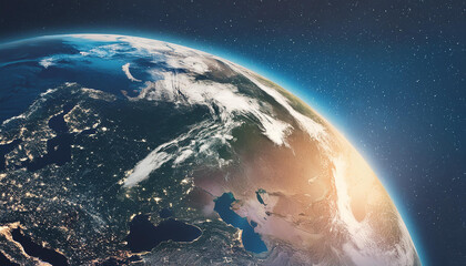 Wall Mural - View on planet Earth, globe from space. Scientific astronomy. Galaxy concept.