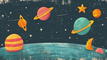 Wall Mural - cartoon style space rocket model in universe and dark space with stars and galaxy, space rocket exploration in universe space realistic illustration 