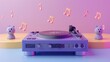 © Tackey - Cute pastel turntable with music notes and teddy bear speakers on colorful background. Modern and fun music concept. 3D Illustration.