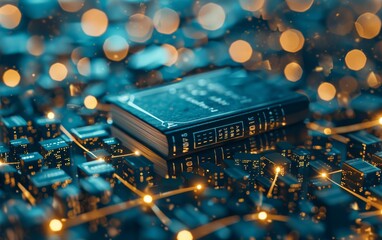 Wall Mural - A book is on top of a computer chip