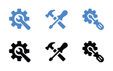 Tool icon vector set. Maintenance tools with wrench, gear, spanner, hammer and screwdriver symbol illustration for fix and repair concept.