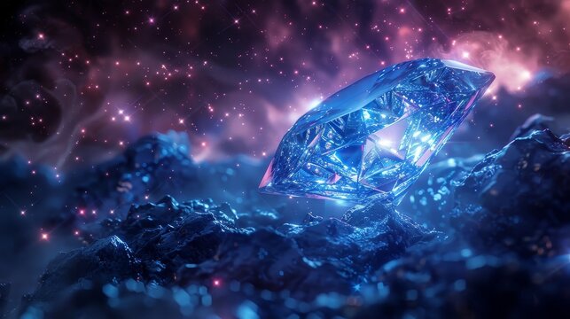 Blue Diamond Shining in Starry Cosmos