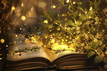 Wall Mural - an image depicting an open book or storyteller sharing the myths and folklore associated with mistle