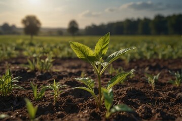 Wall Mural - A farmer's field, crop sprouts in the ground.