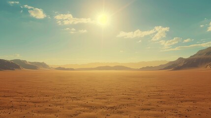 Wall Mural - A vast desert landscape stretching to the horizon, solitude echoing in the silence.