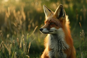 Wall Mural - Portrait of a red fox (Canis mesomelas) in the grass