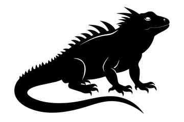Wall Mural - Black silhouette of an iguana isolated on a white background. Concept of reptile illustration, minimalist style, wild animal art. Print, icon, logo, template, pictogram, element for design