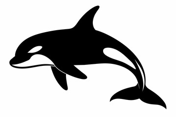 Sticker - Black silhouette of a killer whale isolated on white background. Concept of wild marine animals, minimalist style, aquatic mammal. Print, icon, logo, template, pictogram, element for design.