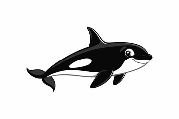 Canvas Print - Black silhouette of a killer whale isolated on white background. Concept of wild marine animals, minimalist style, aquatic mammal. Print, icon, logo, template, pictogram, element for design.