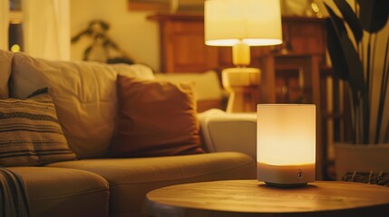 Poster - The smart lamp, controlled via a smartphone app, offers customizable lighting options, seamlessly blending technology with home comfort.