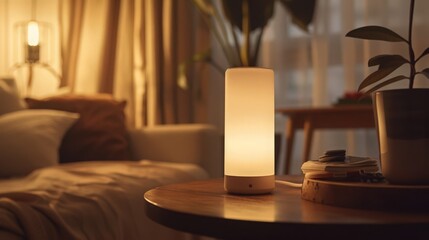 Poster - The smart lamp, controlled via a smartphone app, offers customizable lighting options, seamlessly blending technology with home comfort.