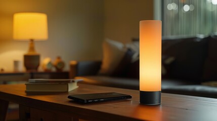 Poster - The smart lamp, controlled via a smartphone app, offers customizable lighting options, seamlessly blending technology with home comfort.