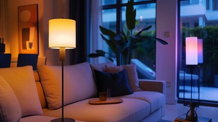 Poster - The smart lamp, controlled via a smartphone app, offers customizable lighting options, seamlessly blending technology with home comfort.
