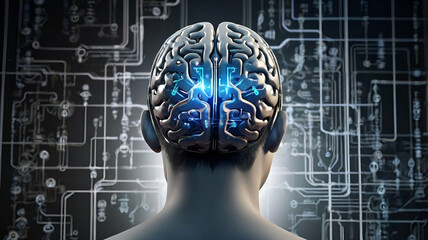 A view of brain CPU mind series technology symbols of artificial intelligence with thinking concept.