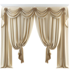 Wall Mural - Elegant Cream Drapery With Tassels And Swag Valance, Isolated on a Transparent Background, Graphic Resource