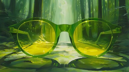 Wall Mural - glasses on the green background 